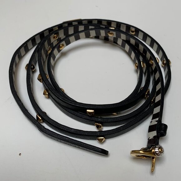 Vintage Henri Bendel Studded Black Leather Wrap Bracelet - Picture 1 of 6